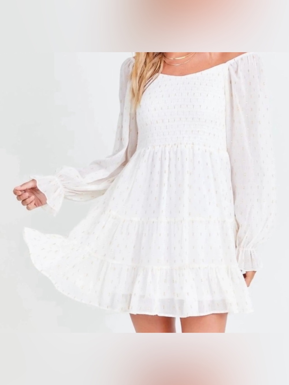 Altar'd State Cream Midi Dress with Gold Dot Accents